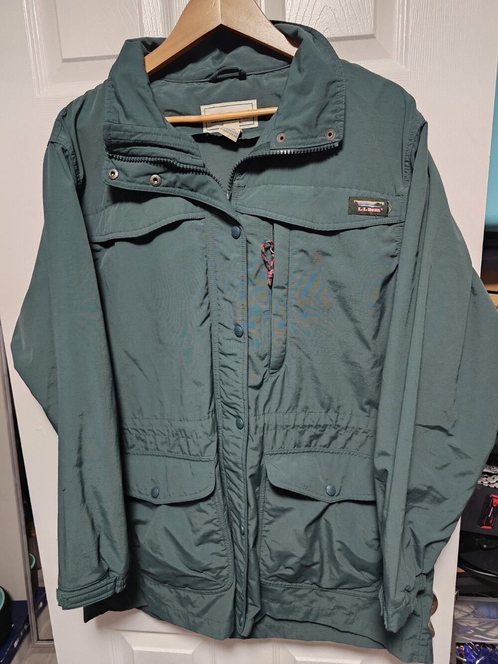 Vintage LL Bean Jacket Womens Large Green Packable Hood Cargo Ski Jacket